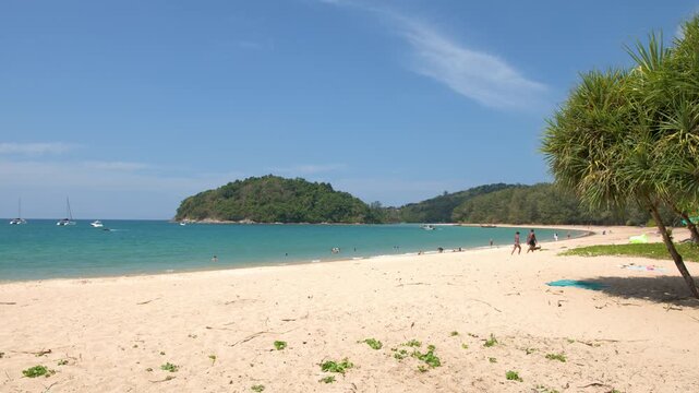 Tropical Beach Landscape with Turquoise Water and Sailboats in Phuket Thailand