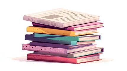 Stack of Literary Treasures: A vibrant stack of books, each with unique cover designs, invites readers to explore diverse worlds of knowledge and stories.