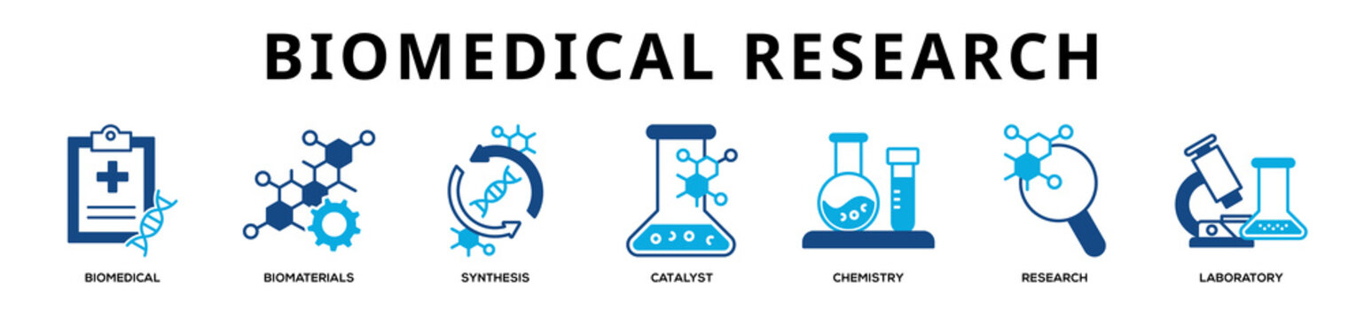 Glyphcolor - Biomedical Research web banner icon vector illustration concept