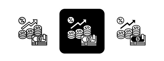 Fototapeta premium Interest Rate Solid color and black line drawing vector illustration set