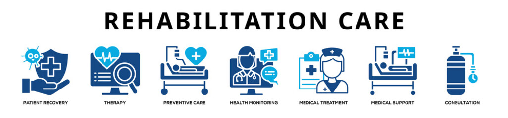 Fototapeta premium Glyphcolor - Rehabilitation Care web banner icon vector illustration concept