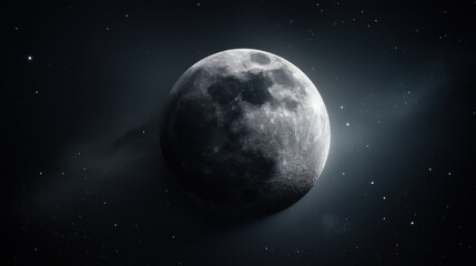 Fototapeta premium Stunning High-Resolution Image of the Moon Surrounded by Stars and Cosmic Dust in a Dark Night Sky, Perfect for Space and Astronomy Themes in Creative Projects