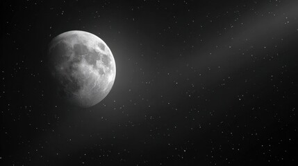 Fototapeta premium Captivating Black and White Imagery of the Moon Surrounded by Twinkling Stars, Evoking a Sense of Wonder and Tranquility in the Night Sky