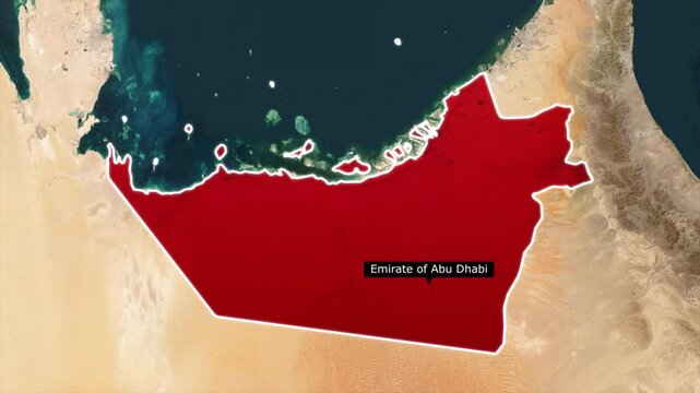 United Arab Emirates map animation with location pin marker, highlighted country outline, Middle East geographic region infographic design