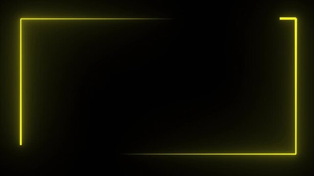 Neon light rectangle frame animation. Glowing yellow border lines with smooth loop and modern minimal design on dark background