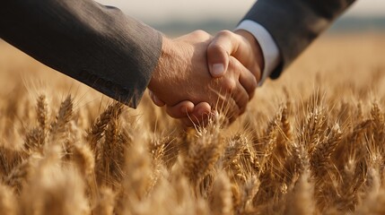 Business Handshake Against Golden Wheat Field - Agricultural Partnership Agreement
