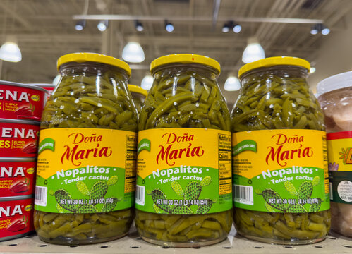 Dona Maria Nopalitos Cactus Jar Display in Grocery Store