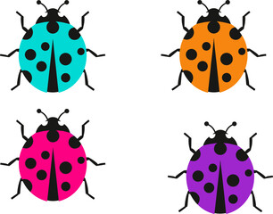 colorful ladybug collection, cute cartoon beetle set, flat vector insect illustration, isolated nature mascot design bundle pack © Tohidul