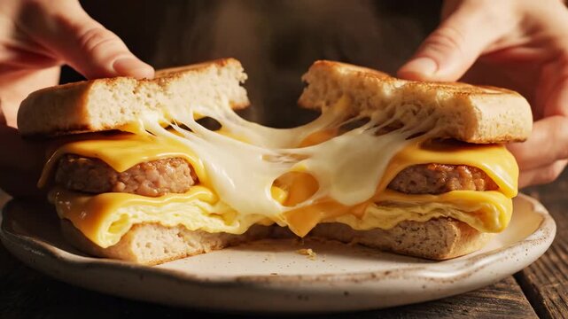 Grilled cheese pulls apart to reveal gooey melted perfection with golden toast crust