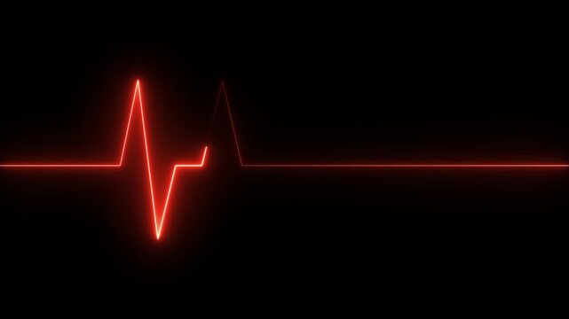 Neon ECG Heartbeat Line Seamless Loop 4K Animation on Black Background for Medical Monitor and Cardiology Concept