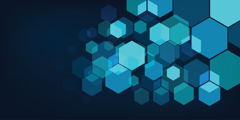 Obraz premium Hexagons pattern on dark blue background. Genetic research, molecular structure
