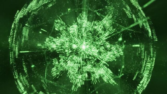 Abstract Green Digital Tunnel Zooming Into Data Sphere