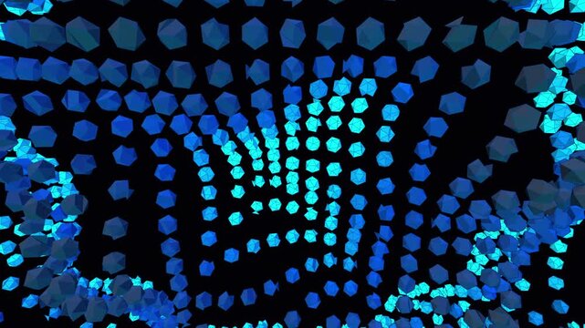 Seamless 4K procedural VJ loop of a solid cybernetic grid of quantum polyhedrons undulating in 3D. Engineered for Resolume, EDM stage visuals, modern projection mapping, and tech backgrounds.