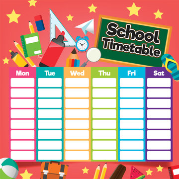 Colorful school timetable for students with days of week and blank spaces for classes and activities learning schedule