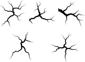 Obraz premium Silhouette of Dry Tree Branches Collection Isolated on White Background, Black Twisted Dead Wood Elements for Graphic Design