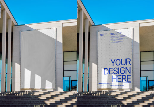 Mockup Of Large Customized Vertical Sign Outside Building