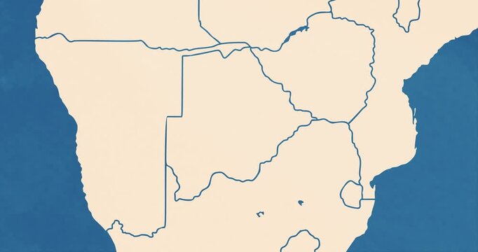 Beautiful zoom in of a botswana map with most important cities and frontier lines