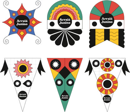 Vibrant Arrai&aacute; Junino Brazilian festival flags and banners