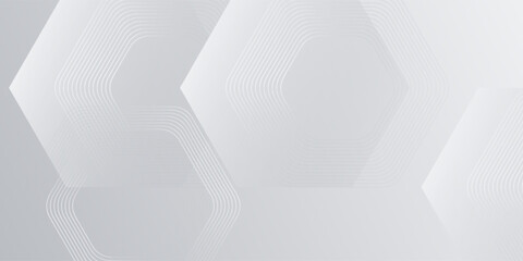 Fototapeta premium White abstract glowing geometric hexagon lines with technology digital hi-tech concept background
