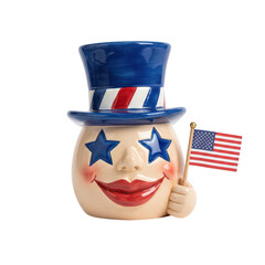 A festive cup with a patriotic theme featuring a top hat and stars. isolated on transparent background, isolated on white background