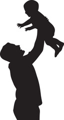 Silhouette of man lifting baby in air black white