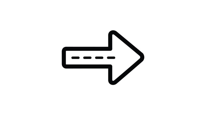 A single, bold black outline arrow with a dashed inner line points horizontally to the right on a pristine white background.