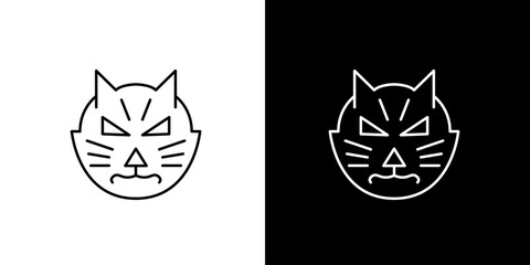 Minimalist angry cat face line art icon. Stylized feline head symbol with a fierce expression, perfect for modern digital design and animal-themed branding © Tifany
