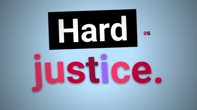Animated text forms a motivation quote Hard as justice Dynamic typography for business concepts