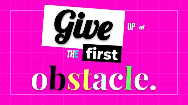 Dynamic graphic text revealing a positive motivation quote on a vibrant pink grid background