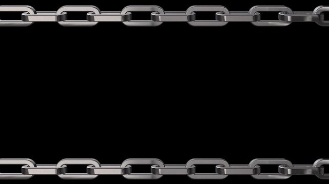 Horizontal Metal Chain Frame Seamless Loop Animation for Industrial Border and Action Video Background