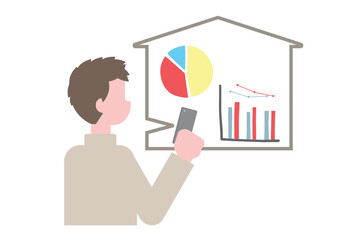 家の光熱費の使用状況をスマホで確認する男性