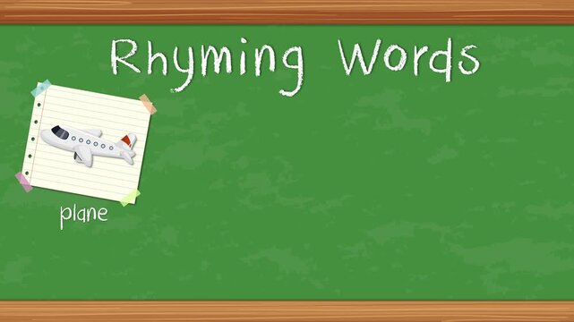 Educational Animation of Rhyming Words on a Green Chalkboard Background
