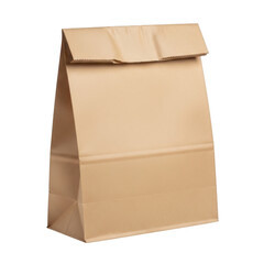 A brown paper bag with a folded top isolated on transparent background