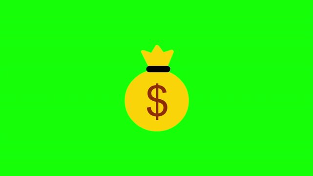 Money Bag Dollar Icon Animation on Green Screen