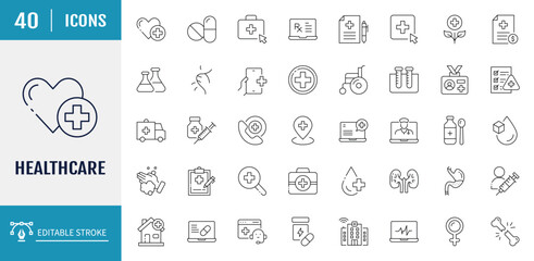 Healthcare Icons set. Includes health, research, organs and more. Vector illustration with editable strokes © Control New