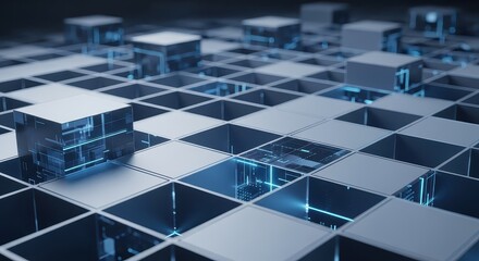 Obraz premium Futuristic Digital Grid Blocks Background