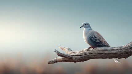 Serene Dove Perched on a Weathered Branch in a Calm Natural Setting