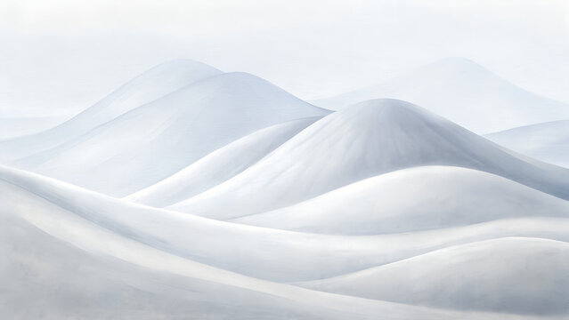 Minimalist landscape with rolling white hills and soft shadows under a clear sky, serene and calm