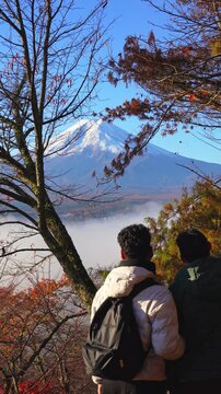 Romantic moment with Mount Fuji and fall landscape