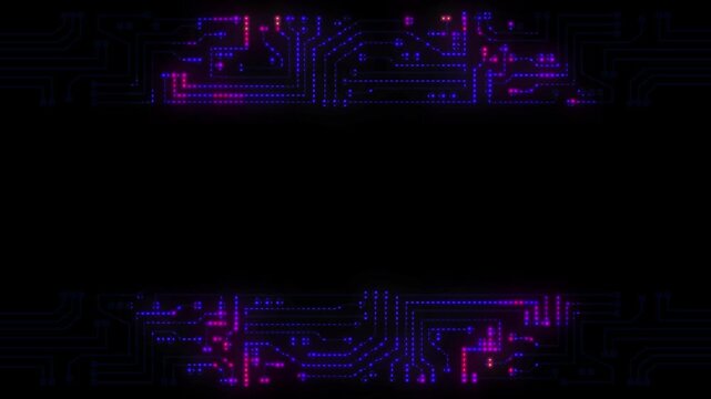 Animation of glowing circuit board with space for text or logo&nbsp;on black background, abstract digital technology background.
