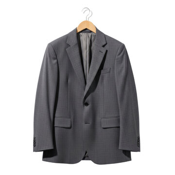 Gray suit jacket on a hanger