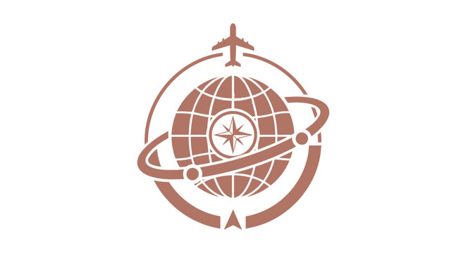 Global Travel and Aviation Emblem with Compass and Airplane.