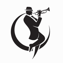 Street Jazz Musician with Trumpet Logo Illustration On White Background © Imam