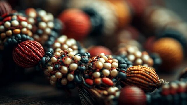 Close-up of intricately designed handmade beads