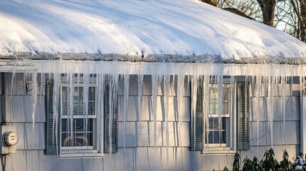 Fototapeta premium A greenhouse covered in a thick layer of ice and snow during the winter season.