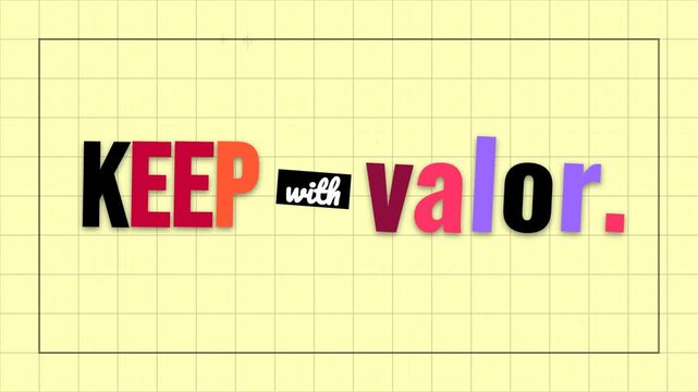 Animated text KEEP with valor on grid background Dynamic motivation quote for business and lifestyle
