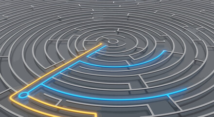 Fototapeta premium Navigating a Complex Labyrinth with a Path to Success.