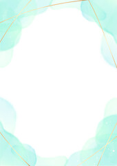 水彩の滲みとゴールドの幾何学ラインの背景フレーム