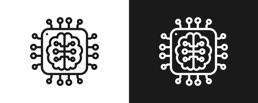 Neural Processor Icon Set Outline In White And Black Background