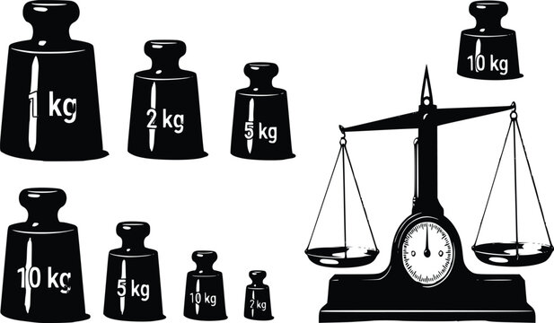 Libra and Kilogram Weights Educational Vector Set with Balance Scale